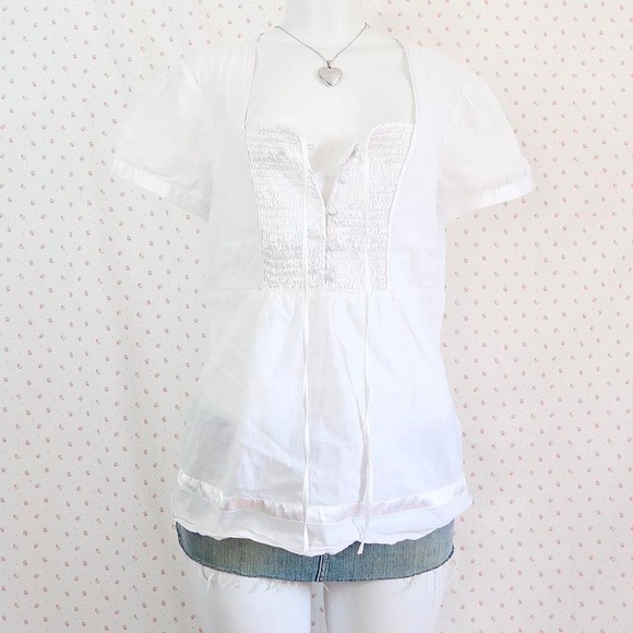 Suzy Shier Tops - vintage suzy shier white milkmaid puff sleeve blouse coquette babydoll y2k top